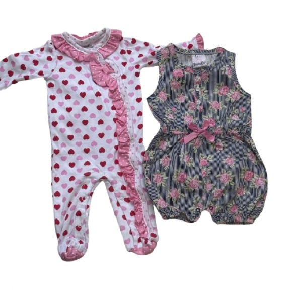 Baby Essentials Pink and White Footies with Ruffle Detail - NEW - Picture 1 of 7